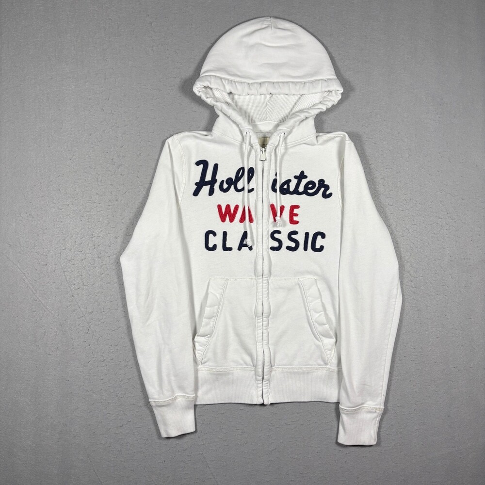 Hollister Wave Classic Hoodie Women S White Fleece Lined Full Zip Drawstring